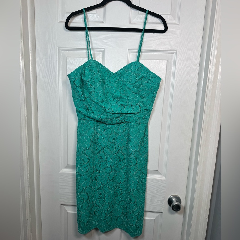 Watters & Watters Teal Lace Cocktail Dress Sweetheart Size 10